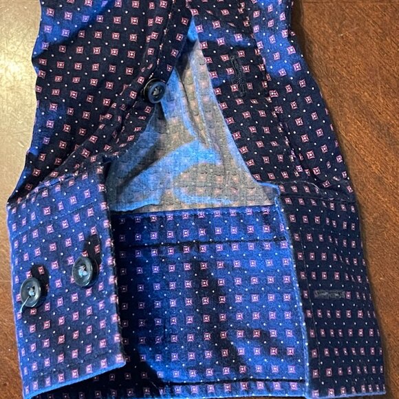 Hugo Boss Mens Slim Fit Purple Patterned Cotton Button-Up Shirt Size 41/16 - Picture 11 of 14